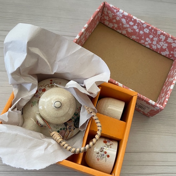 Vintage Miniature Japanese Tea Set Rickshaw Cart Asian Floral Original Box Cute - Picture 3 of 6